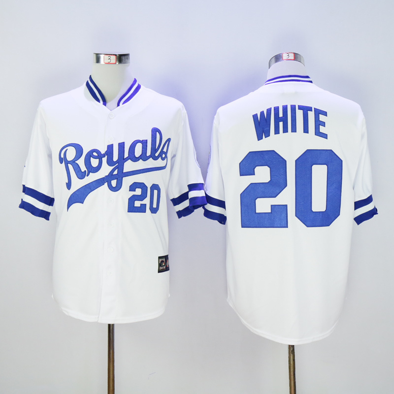 Men Kansas City Royals 20 White White Throwback MLB Jerseys
